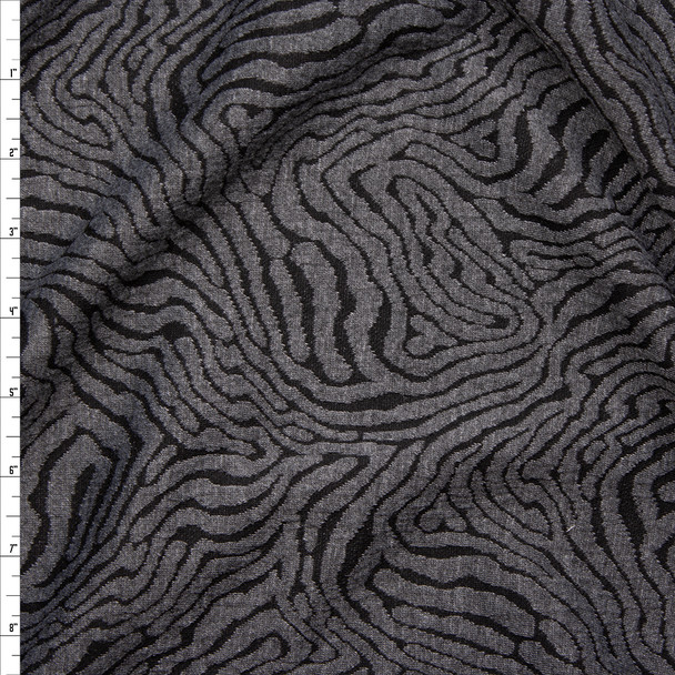 Grey and Black Zebra Inspired Designer Textured Double Knit Fabric By The Yard