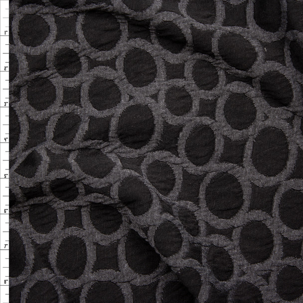 Grey and Black Circles Designer Stretch Double Sweater Knit Fabric By The Yard