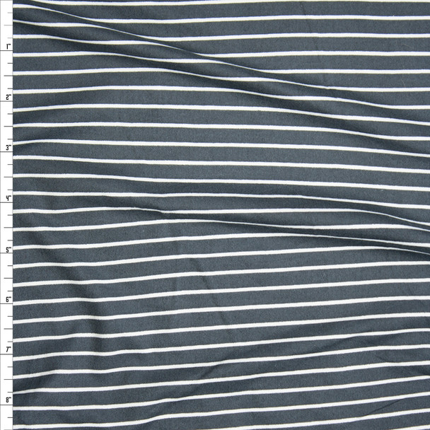 Charcoal and White Pinstripe Double Brushed Poly/Spandex Knit Fabric By The Yard