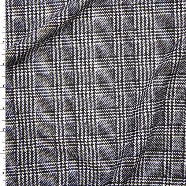 Black and White Houndstooth Plaid Liverpool Knit Print Fabric By The Yard