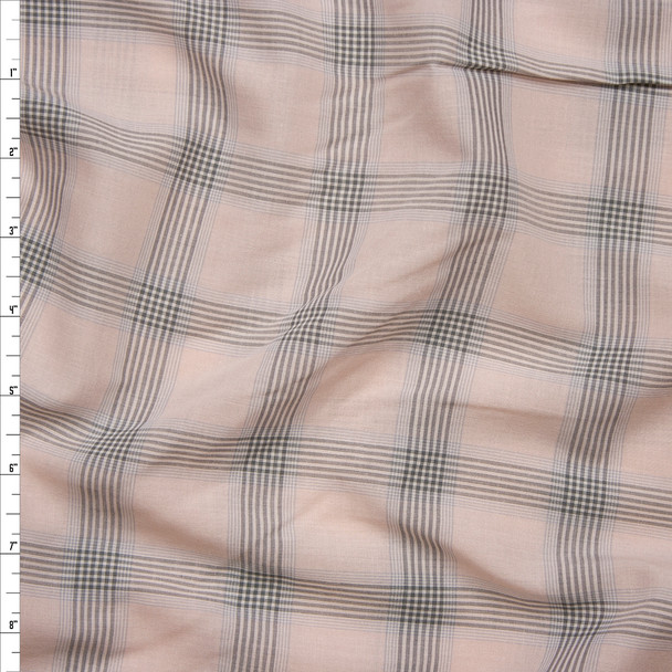 Blush, Light Blue, and Grey Plaid Voile from ‘Rebecca Taylor’ Fabric By The Yard