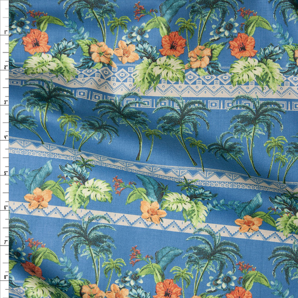 Blue Island Foliage Tribal Stripe Fine Cotton Lawn from ‘Tori Richards’ Fabric By The Yard