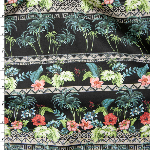 Black Island Foliage Tribal Stripe Fine Cotton Lawn from ‘Tori Richards’ Fabric By The Yard