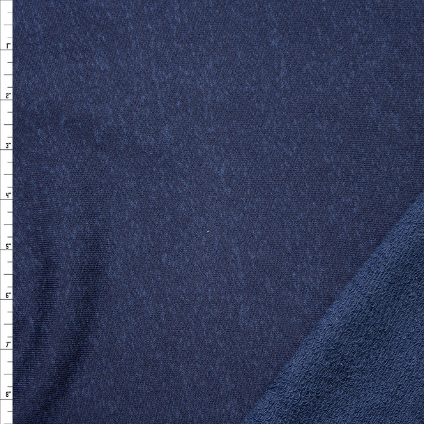Navy Blue Heather Cotton French Terry Fabric By The Yard
