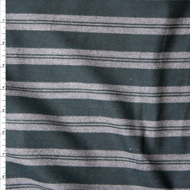 Dark Hunter Green and Charcoal Stripe Midweight Cotton Flannel Fabric By The Yard