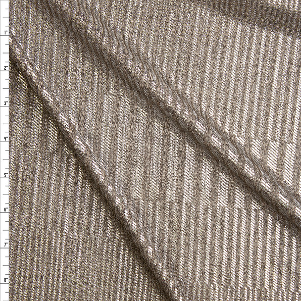 Silver Stripe Pattern on Warm Heather Grey Stretch Ribbed Knit Fabric By The Yard