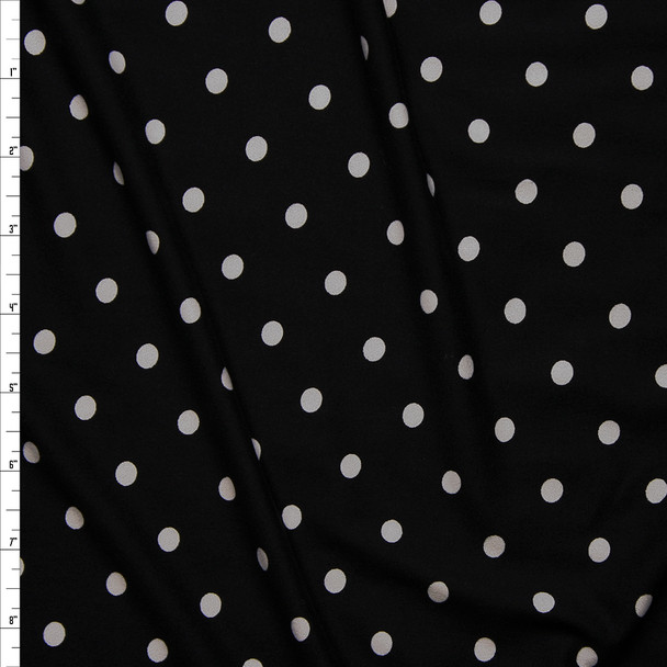 White on Black 7mm Polka Dots Double Brushed Poly/Spandex Knit Fabric By The Yard