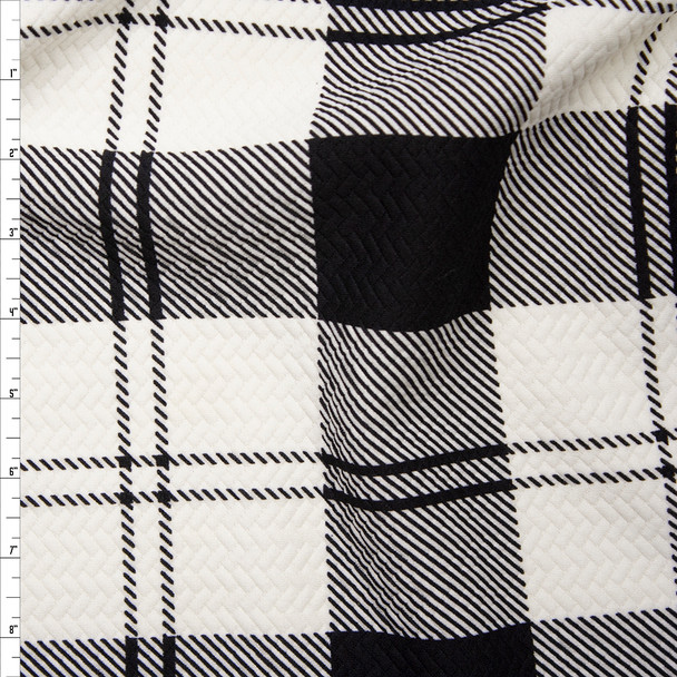 Large Black and White Plaid Brick Textured Double Knit Fabric By The Yard