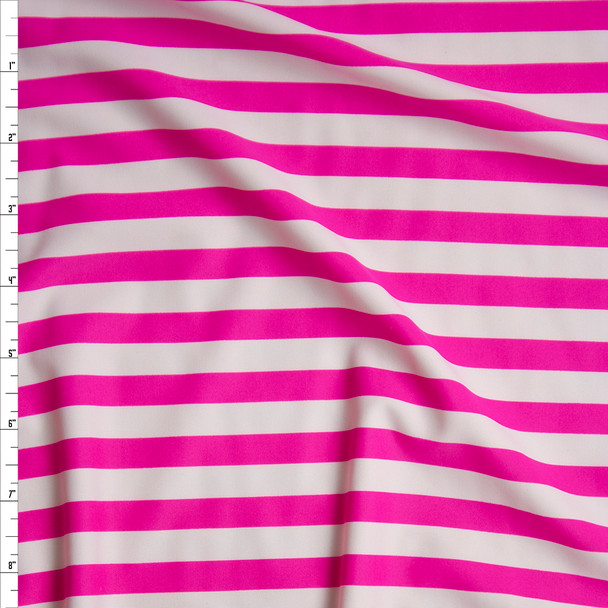 Neon Pink and White Horizontal Stripe Nylon/Spandex Fabric By The Yard
