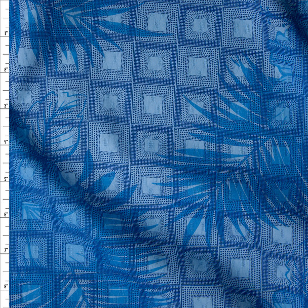 Blue Palms on Blue and Aqua Tiled Square Fine Cotton Dobby from ‘Tori Richards’ Fabric By The Yard