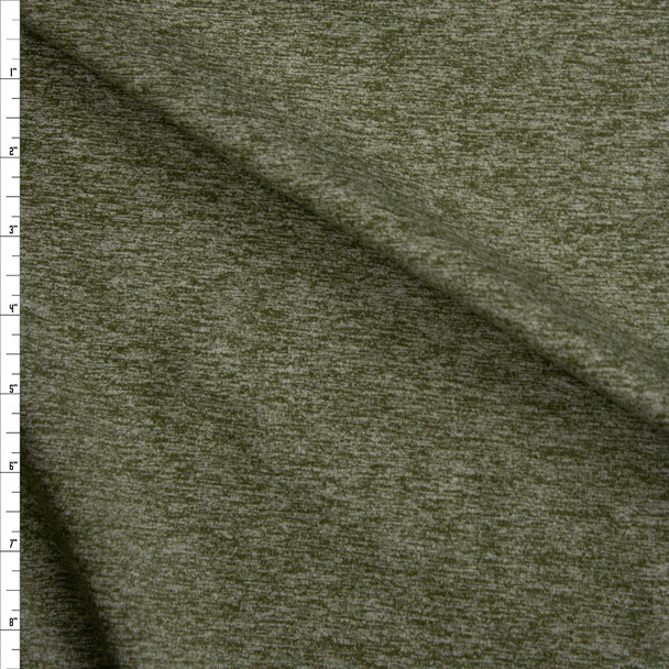 Olive Green Heather Heavyweight Brushed Athletic Knit Fabric By The Yard