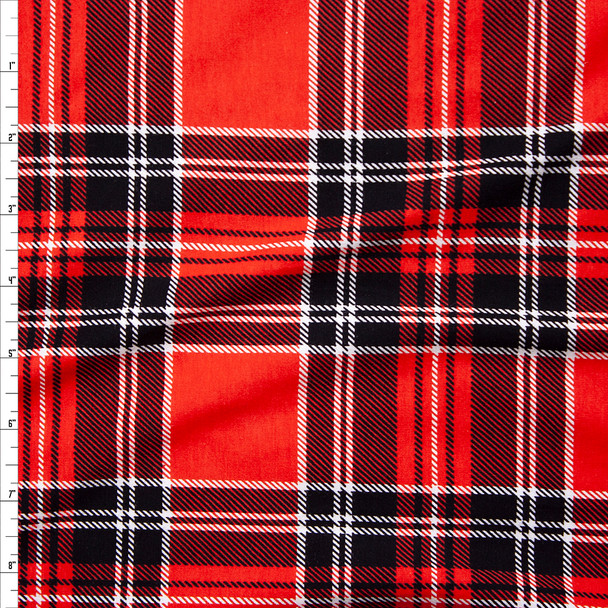 Bright Red and Black Plaid Stretch Cotton Jersey Knit Fabric By The Yard