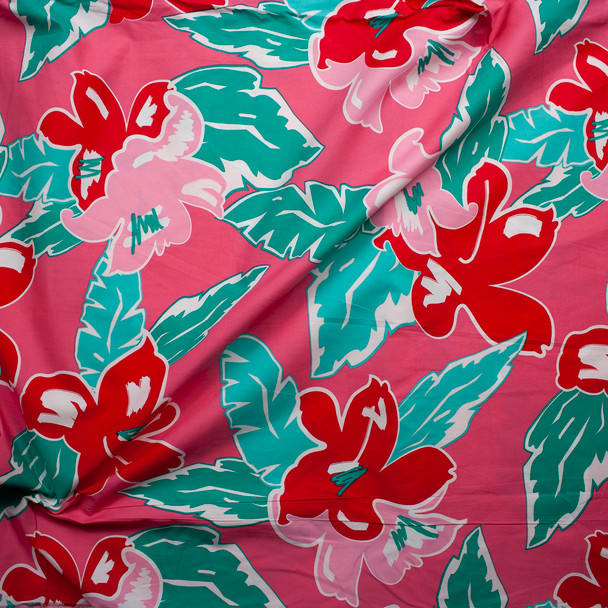 Cali Fabrics Pink, Red, and Seafoam Island Floral Light Midweight