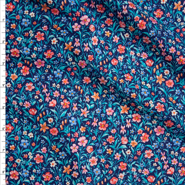 Pink, Teal, and Navy Spring Floral ‘London Calling’ Cotton Lawn from ‘Robert Kaufman’ Fabric By The Yard