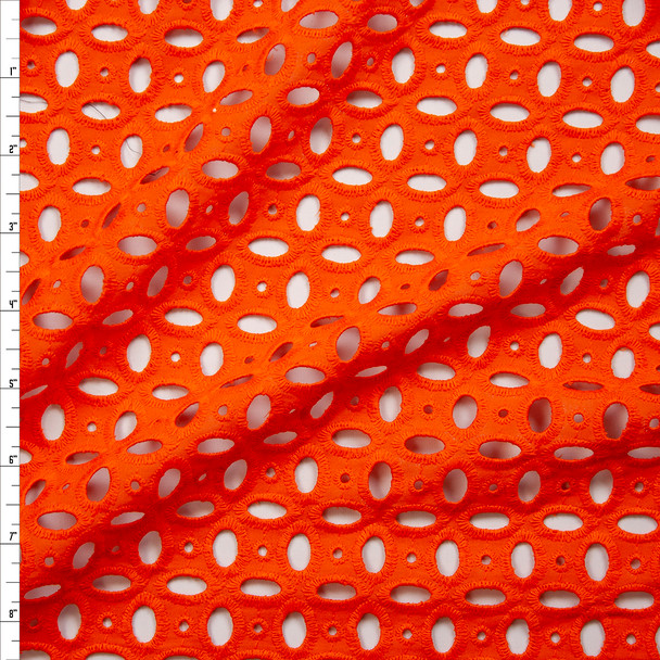 Orange Circles and Ovals Cotton Eyelet Fabric By The Yard