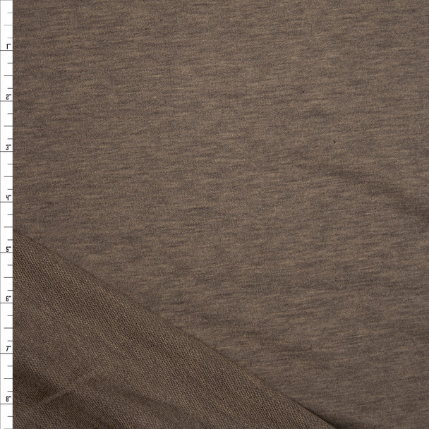 Dark Taupe Heather Stretch Rayon French Terry Fabric By The Yard