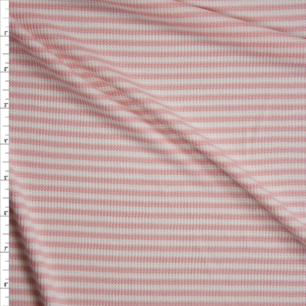 Pink and White Horizontal Stripe Micro Waffle Knit Fabric By The Yard