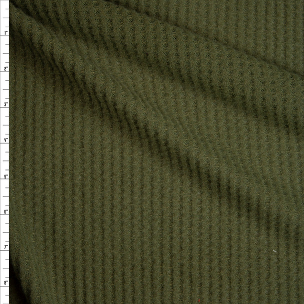 Olive Green Brushed Soft Waffle Sweater Knit Fabric By The Yard