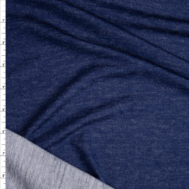 Indigo Blue Denim Look Stretch Rayon French Terry Fabric By The Yard