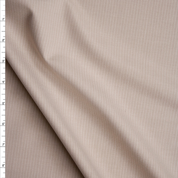 White on Tan Narrow Pinstripe Suiting Fabric By The Yard