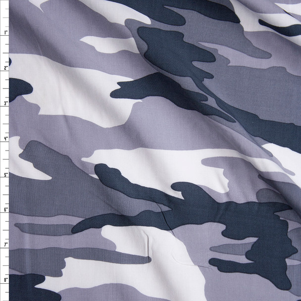 Grey Camouflage Rayon Challis Fabric By The Yard