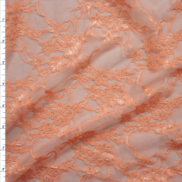 Peach Floral Stretch Lace Fabric By The Yard