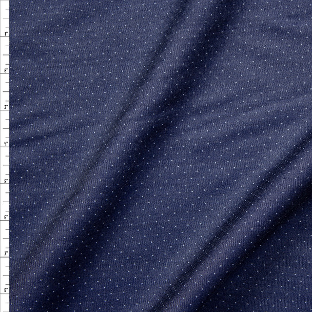 Light Blue Pin Dot on Indigo Tencel Chambray Fabric By The Yard