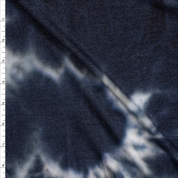 Navy and White Tie Dye Soft French Terry Fabric By The Yard