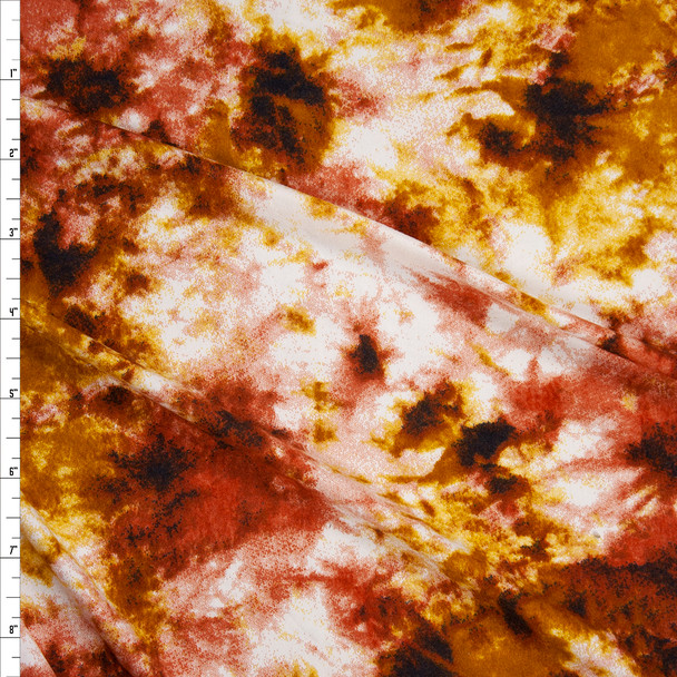 Rust, Mustard, and Brown Tie Dye Double Brushed Poly/Spandex Fabric By The Yard