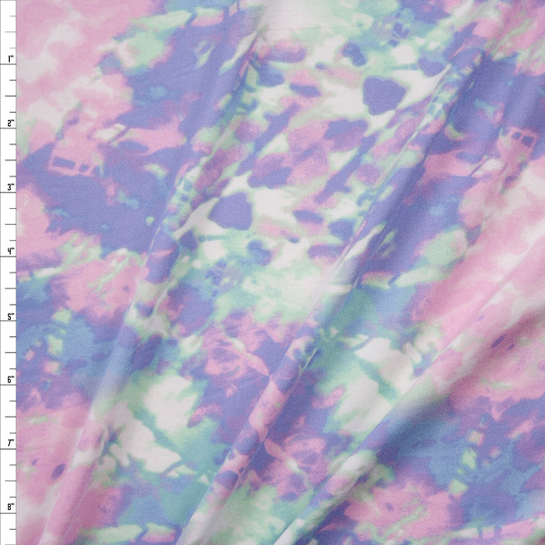 Pink, Mint, Lilac, and Baby Blue Tie Dye Double Brushed Poly/Spandex Fabric By The Yard