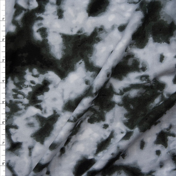 Black, White, and Grey Soft Tie Dye Double Brushed Poly/Spandex Fabric By The Yard