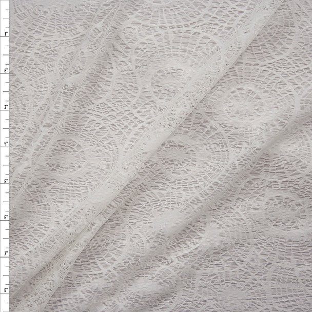 Cali Fabrics Warm White Medallion Pattern Stretch Lace Fabric by the Yard