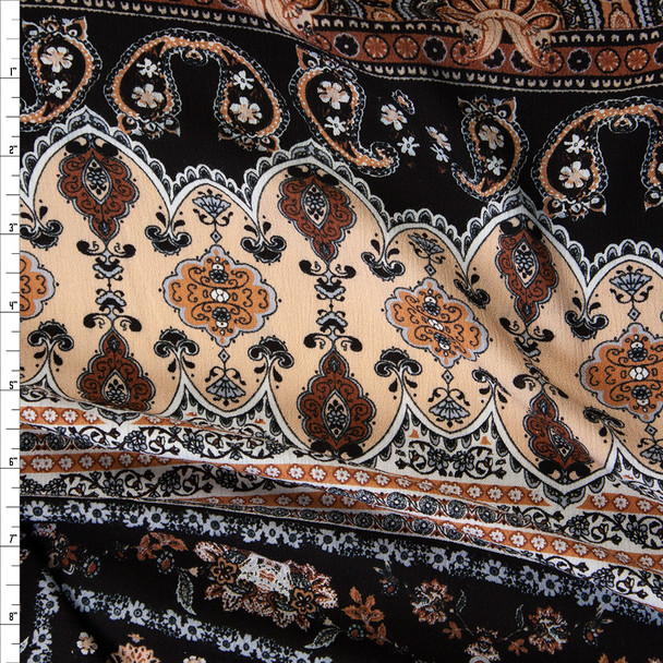 Brown, Tan, and Black Bohemian Rayon Gauze Fabric By The Yard