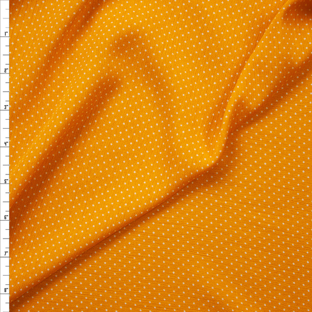 White Pin Dots on Mustard Rayon Gauze Fabric By The Yard