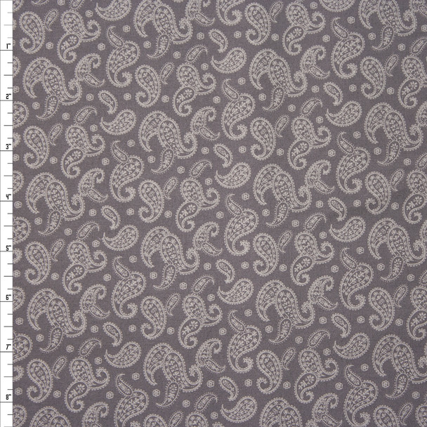 Ivory Paisleys on Grey Quilter's Cotton Fabric By The Yard