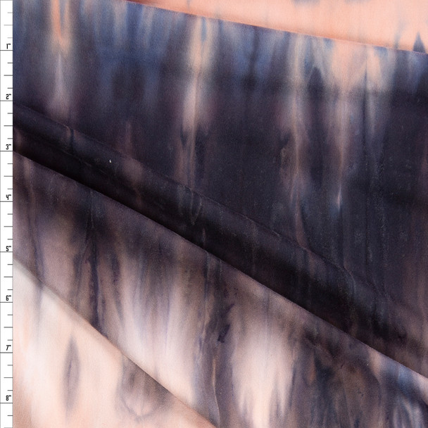 Midnight, Charcoal, and Peach Banded Tie Dye Double Brushed Poly/Spandex Fabric By The Yard