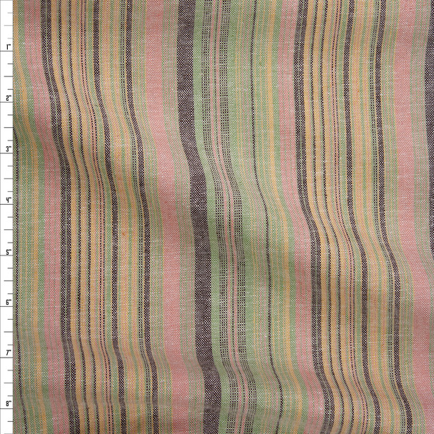 Pink, Lime, Yellow, and Black  Barcode Stripe Linen Fabric By The Yard