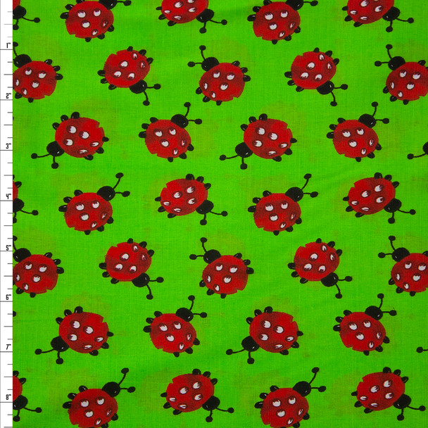 Ladybugs on Lime Quilter’s Cotton Fabric By The Yard