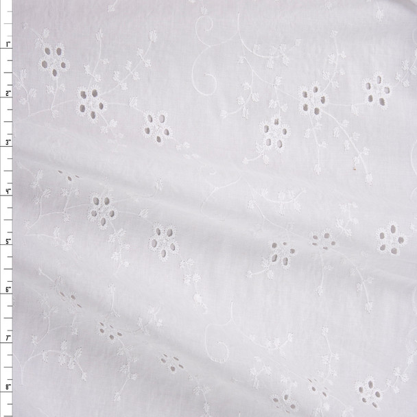 White Dainty Floral Designer Cotton Eyelet Fabric By The Yard