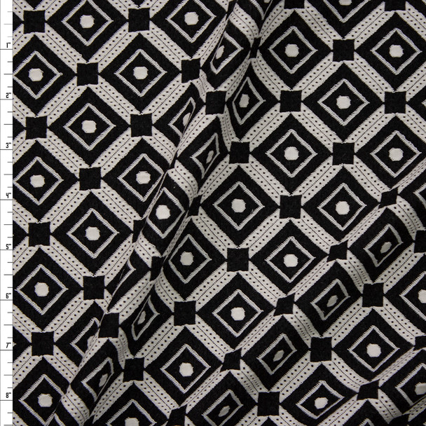 Black and Offwhite Diamond Pattern Textured Double Knit Fabric By The Yard