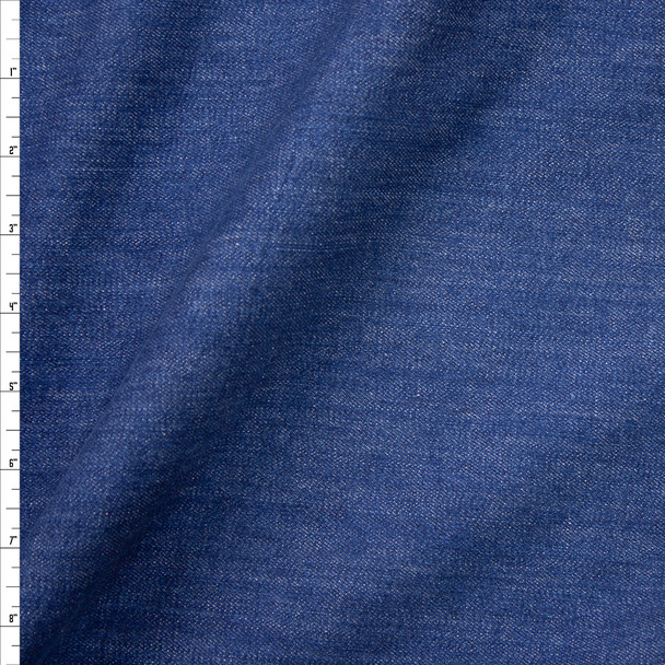 Medium Blue Designer Washed Stretch Denim Fabric By The Yard