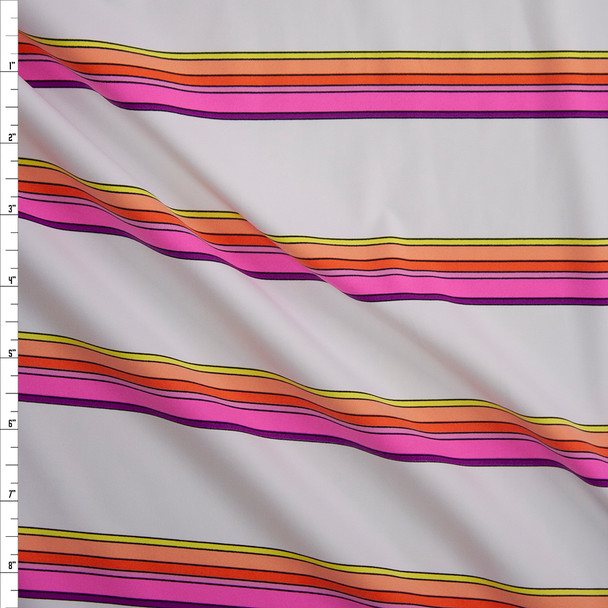 Neon Pink, Orange, and Yellow Stripe on White Designer Nylon/Spandex from Manhattan Beachwear Fabric By The Yard