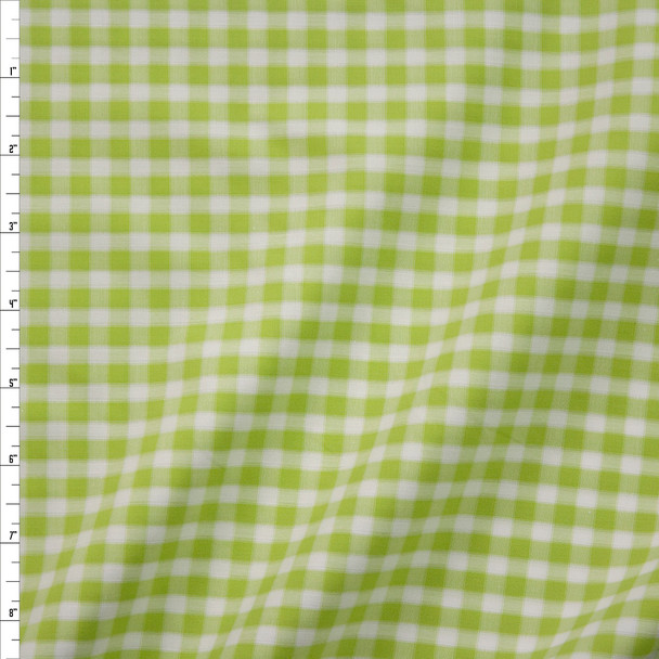 Lime and White Plaid Fine Italian Shirting Fabric By The Yard