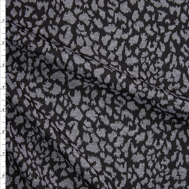 Black and Grey Cheetah Double Sweater Knit Fabric By The Yard