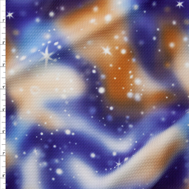 Royal Blue, Gold, and White Galaxy Bullet Liverpool Knit Fabric By The Yard