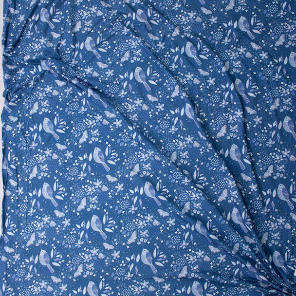 Light Blue Birds and Butterflies on Slate Designer Double Brushed Poly from Marketa Stengl Fabric By The Yard - Wide shot Light Blue Birds and Butterflies on Slate Designer Double Brushed Poly from Marketa Stengl Fabric By The Yard - Wide shot