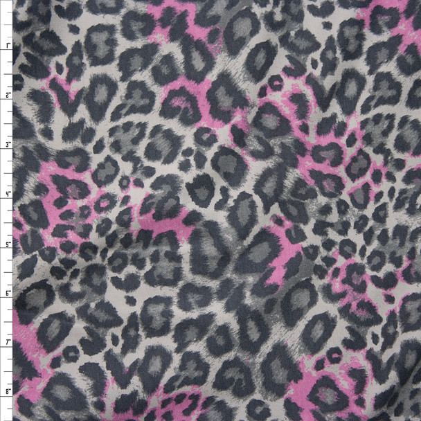 Pink and Grey Cheetah Print Lightweight Designer Sweatshirt Fleece Fabric By The Yard