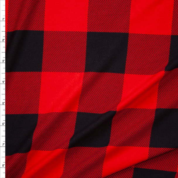 Red and Black Buffalo Plaid Double Brushed Poly Spandex Knit Fabric By The Yard