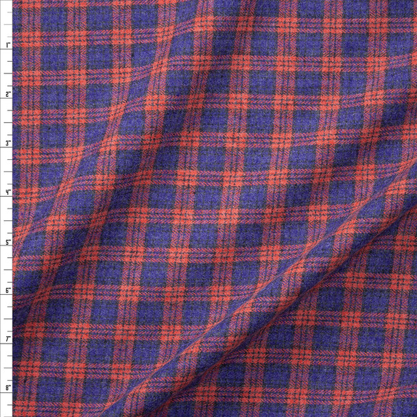 Orange and Blue Plaid Cotton Flannel Fabric By The Yard