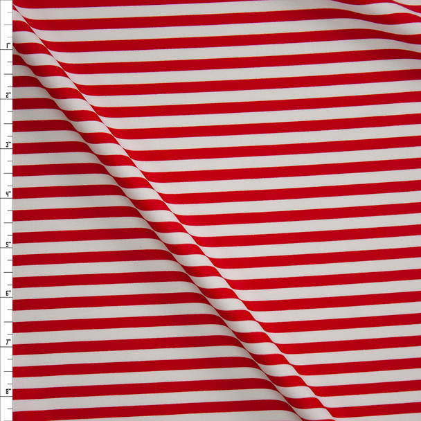 Red and White Stripe Designer Nylon/Spandex Fabric By The Yard